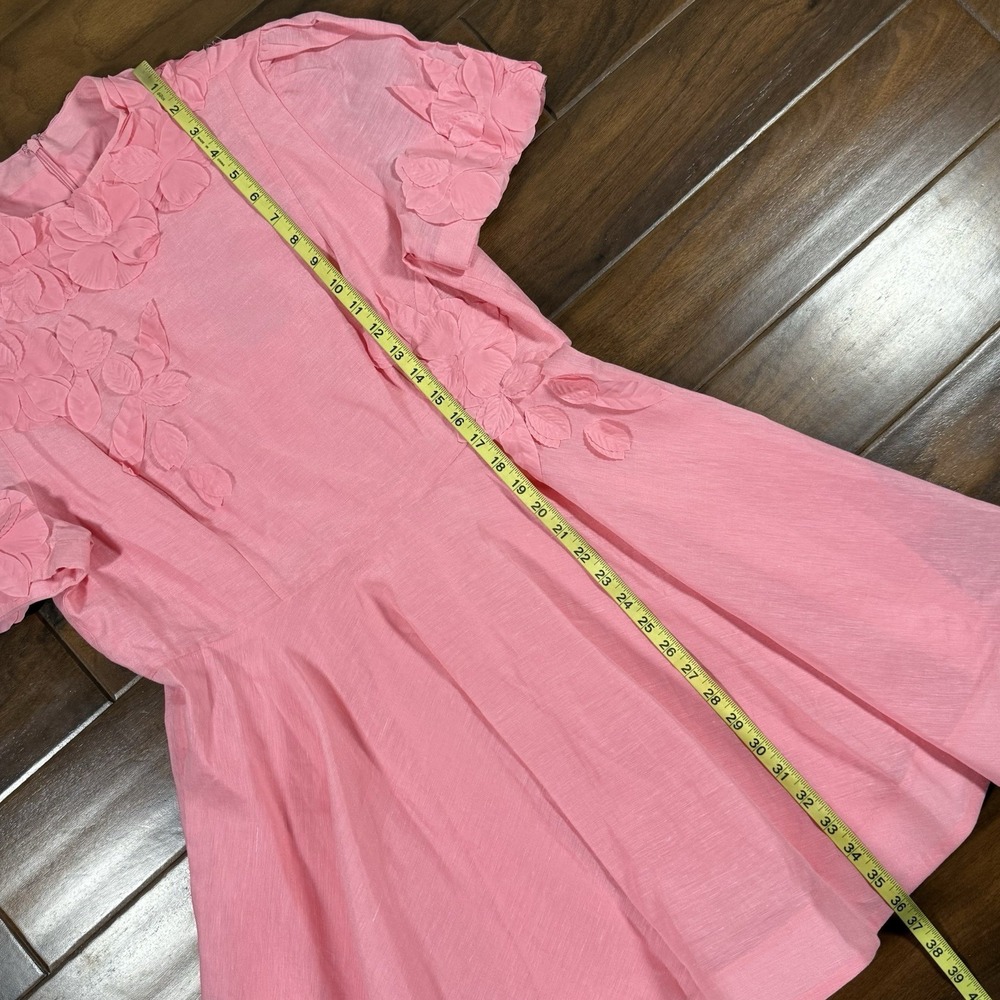 Antonio Melani‎ Women's Size 14 Pink Taffy Floral Appliqué Iris Linen Mini Dress - Picture 5 of 13